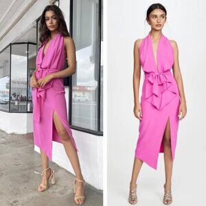 NWT Misha Collection Lorena Halter Midi Dress Fuchsia Pink Resortwear Vacation